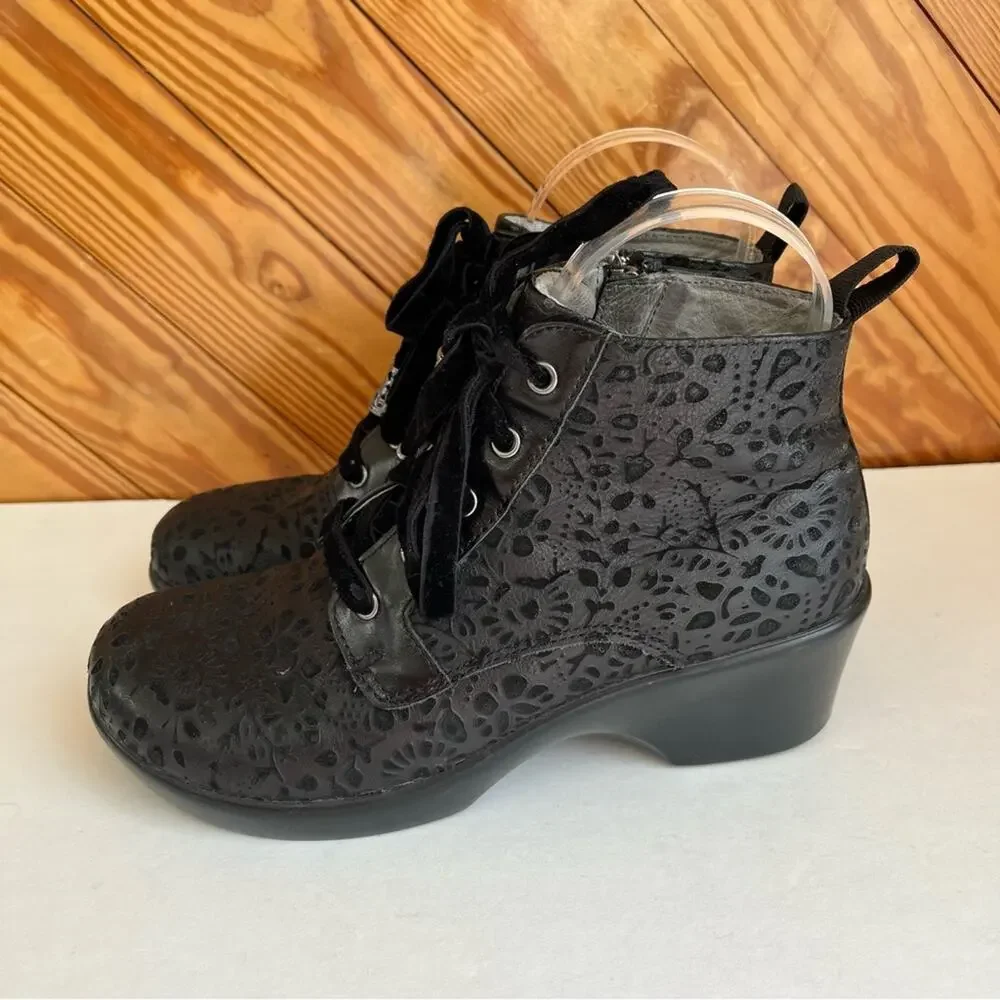 Alegria Eliza Delicut Floral Black Leather Ankle Boot